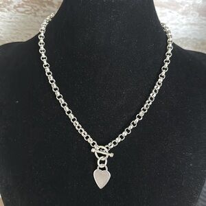 Sterling silver toggle clasp 16” long heart charm necklace